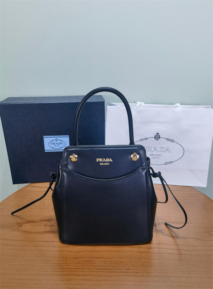 Prada carry mini leather handbag black