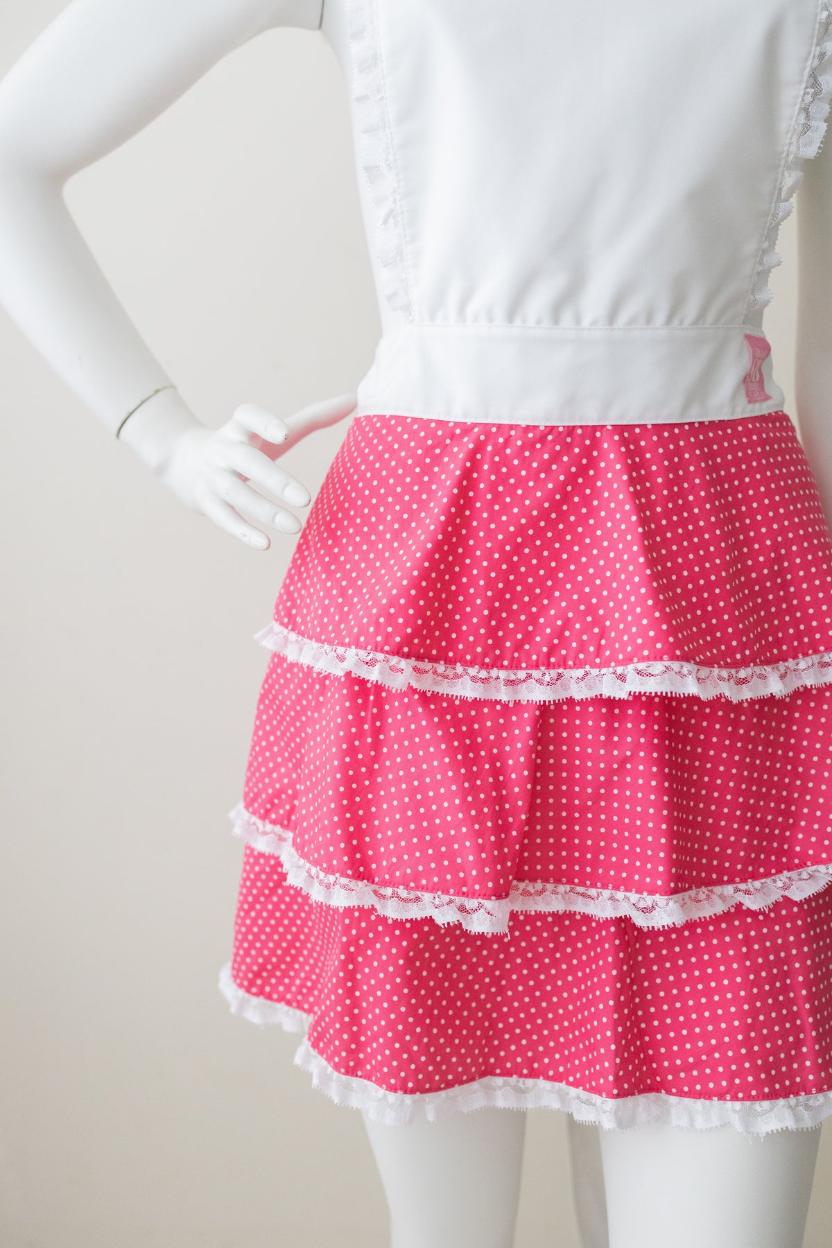 Charming Ruffled Apron with pink polka dots