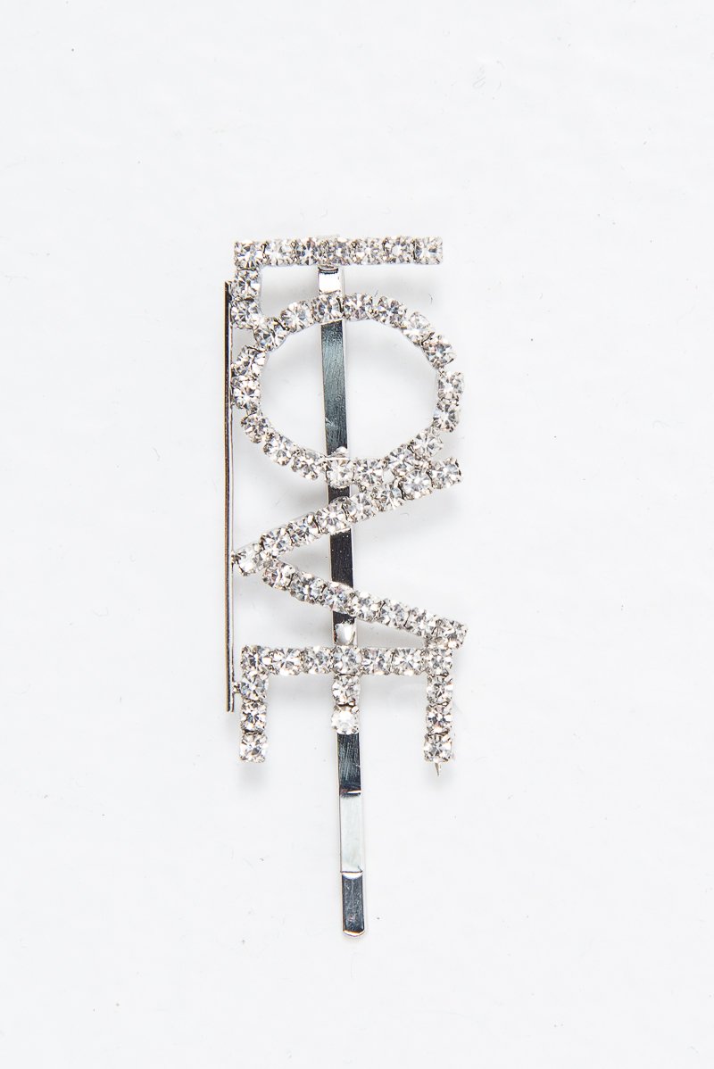 Silver Diamante Love Slogan Hair Slide - Eriel