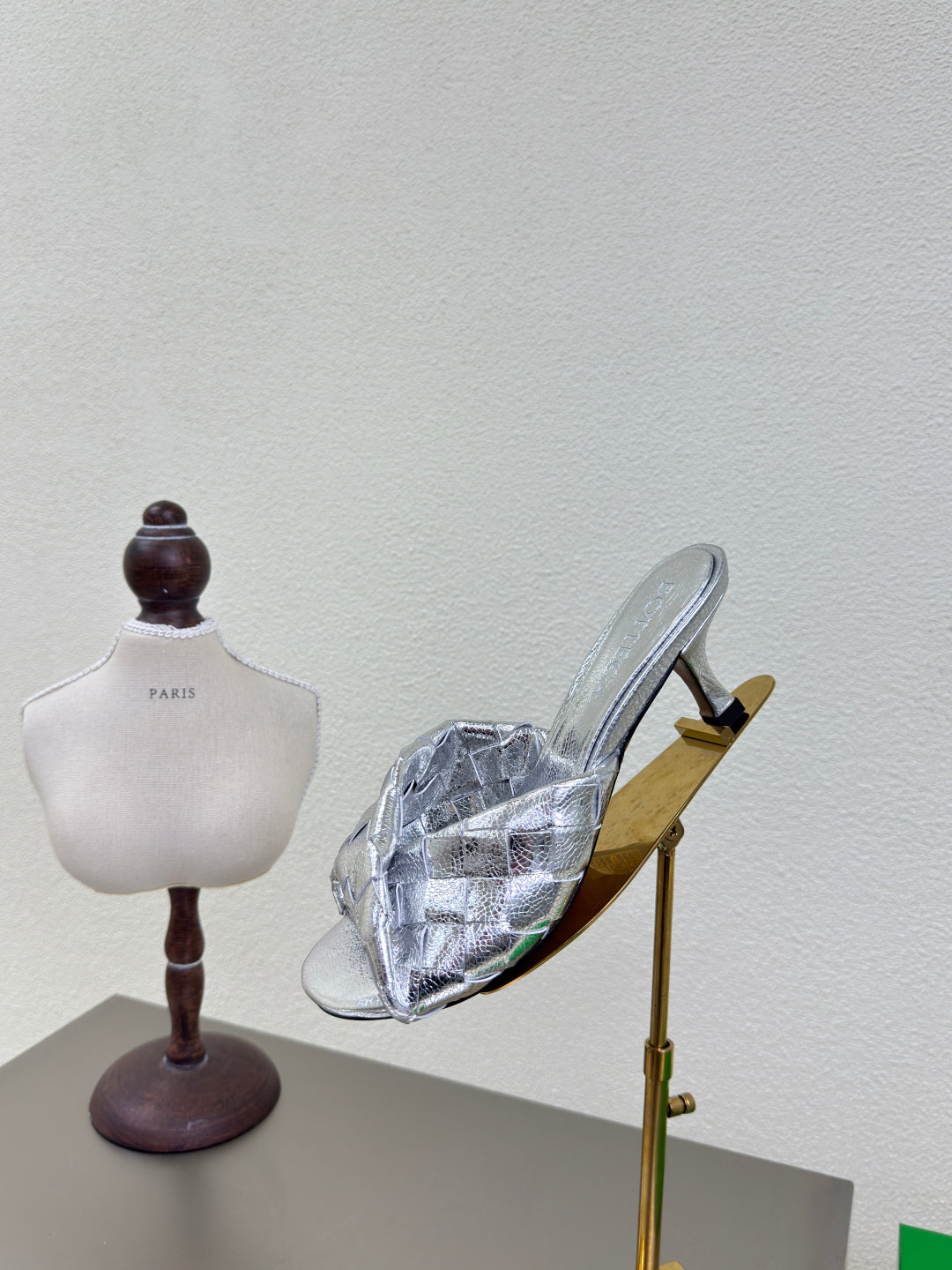BLINK HIGH 5 CM MULE IN SILVER INTRECCIATO LEATHER