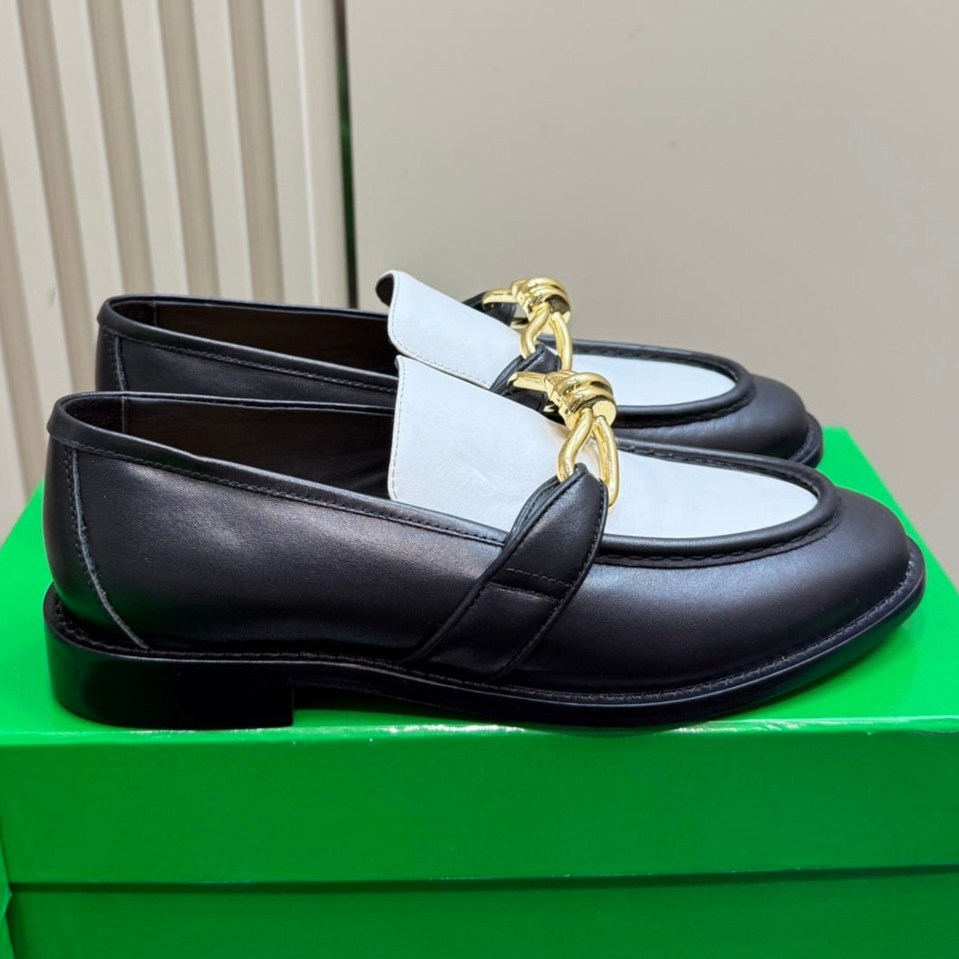 ASTAIRE LOAFER IN WHITE MIX BLACK CALFSKIN WITH GOLD HARDWARE