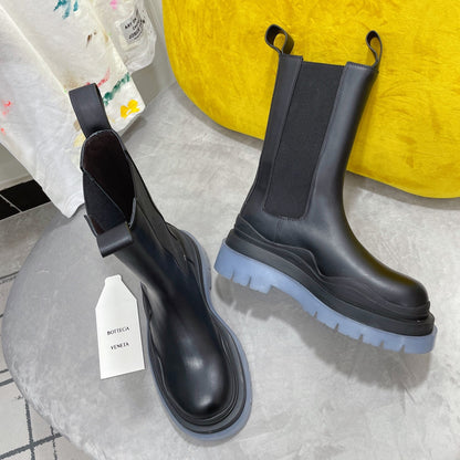TIRE CHELSEA BOOT IN BLACK MIX ICE BLUE CALFSKIN