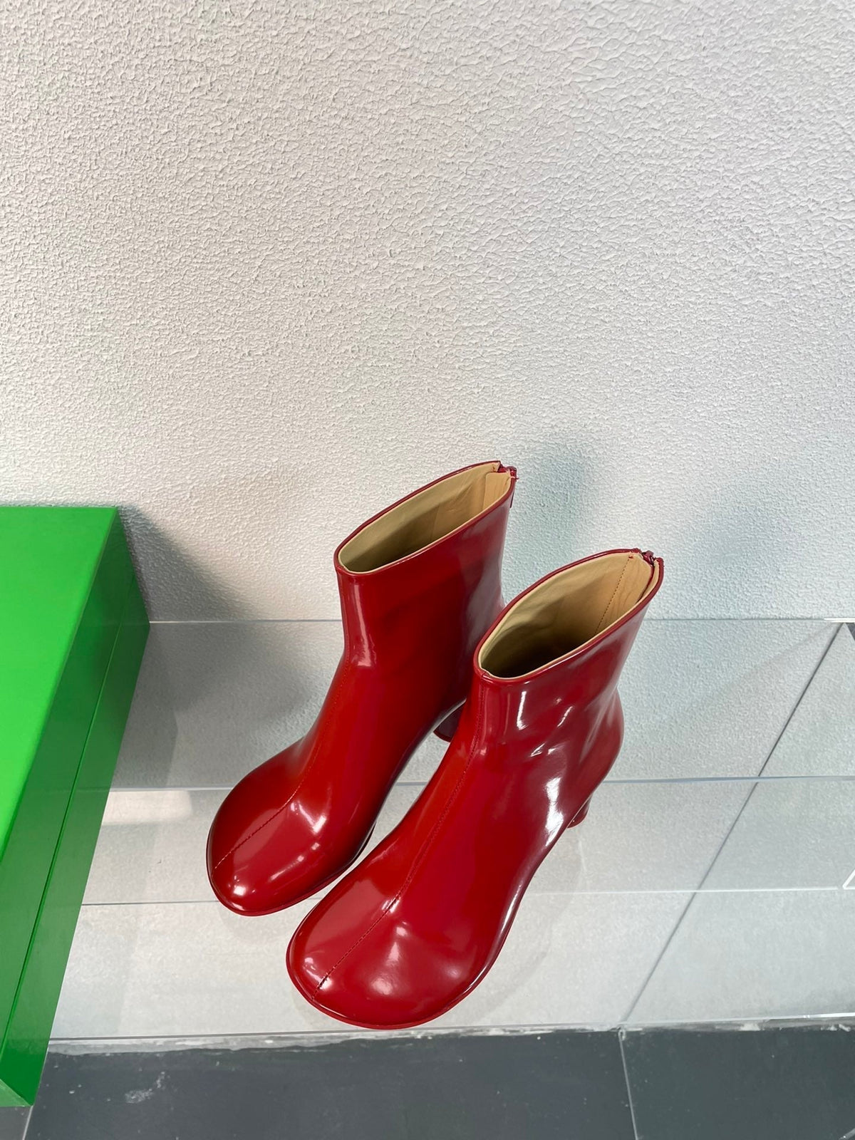 ATOMIC ANKLE BOOT IN RUBY RED CALFSKIN 75 MM