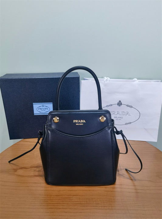 Prada carry mini leather handbag black