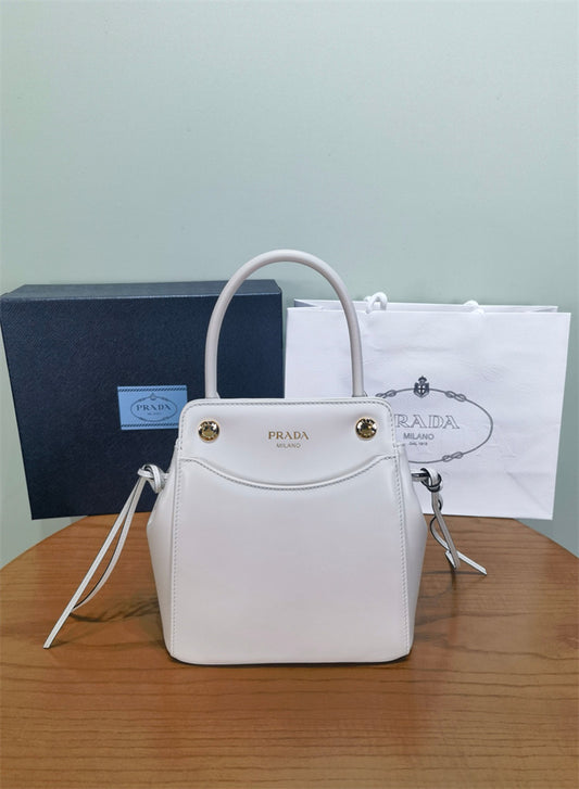 Prada carry mini leather handbag white
