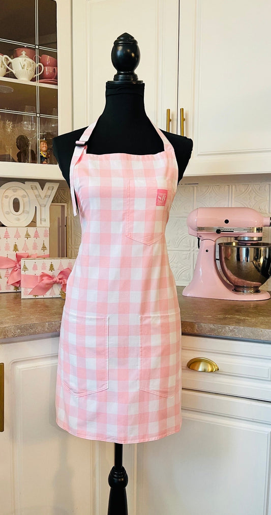 Pink gingham everyday apron