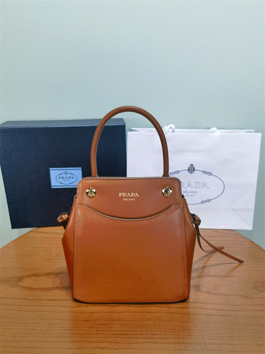 Prada carry mini leather handbag brown