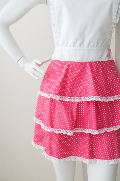 Charming Ruffled Apron with pink polka dots