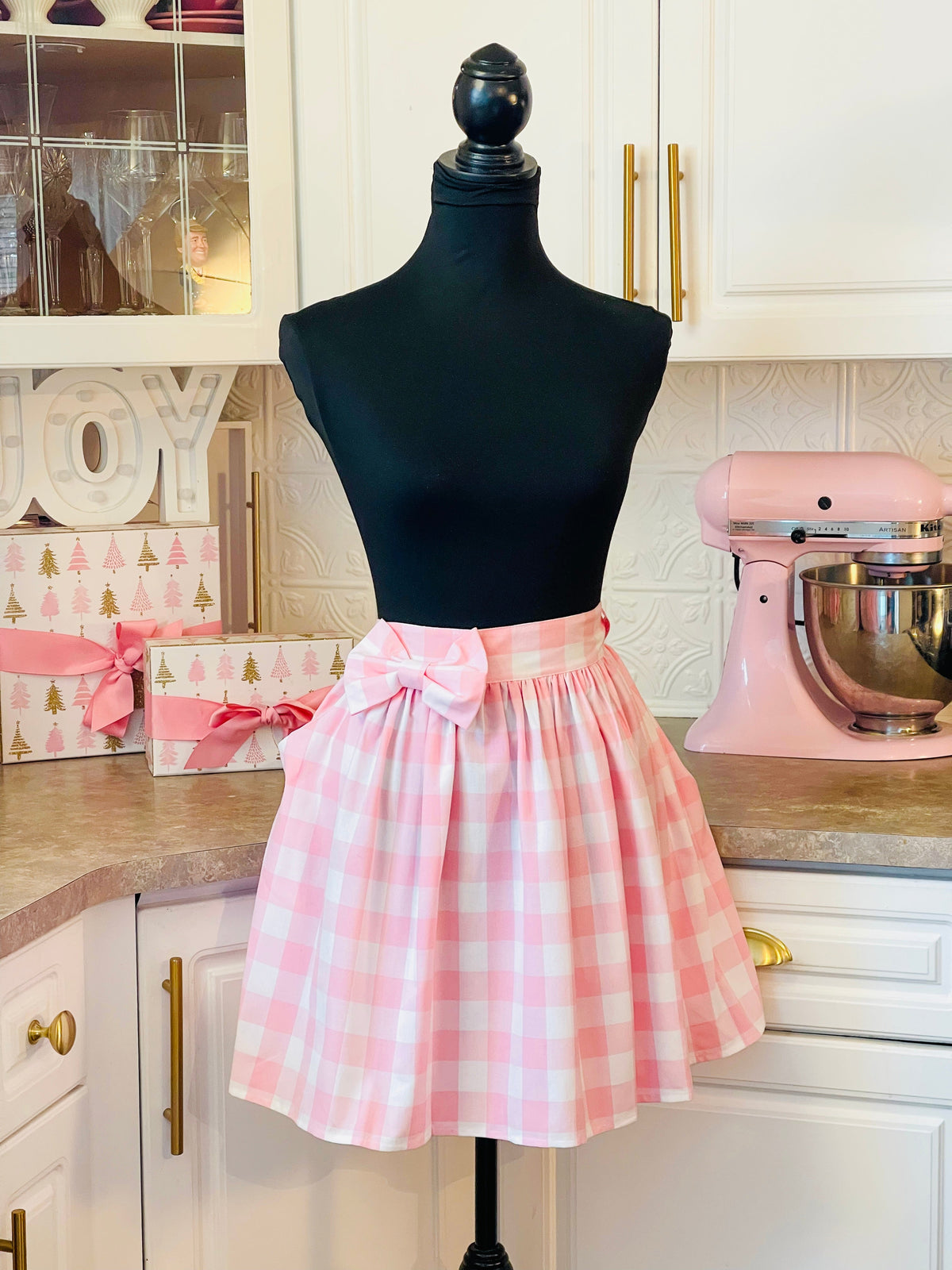 Pink Gingham Half Apron