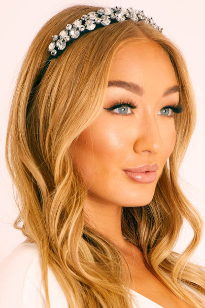 Silver Large Diamante Hair Band - Marelyn