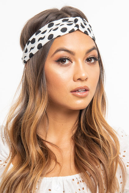 White Black Polka Dot Twist Headband - Kentlee