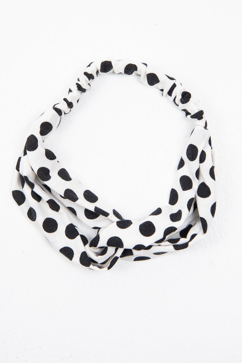 White Black Polka Dot Twist Headband - Kentlee