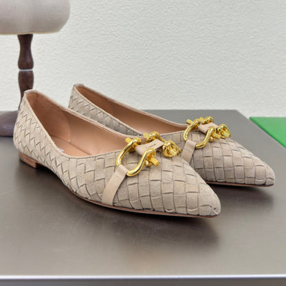 BALLET FLAT IN SAND BROWN INTRECCIATO SUEDE