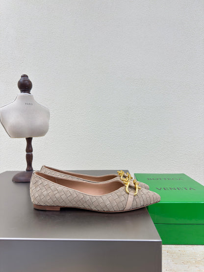 BALLET FLAT IN SAND BROWN INTRECCIATO SUEDE