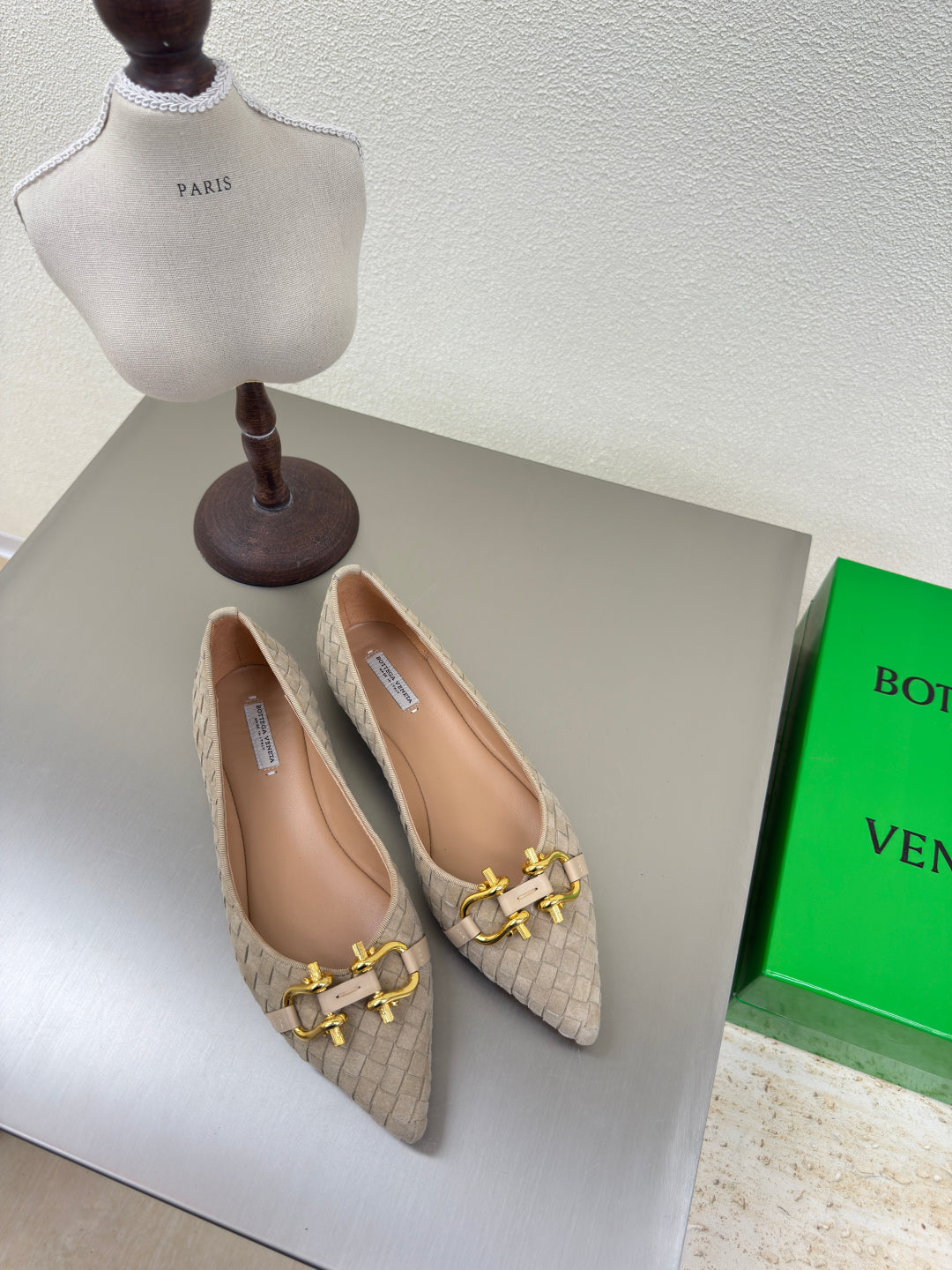 BALLET FLAT IN SAND BROWN INTRECCIATO SUEDE