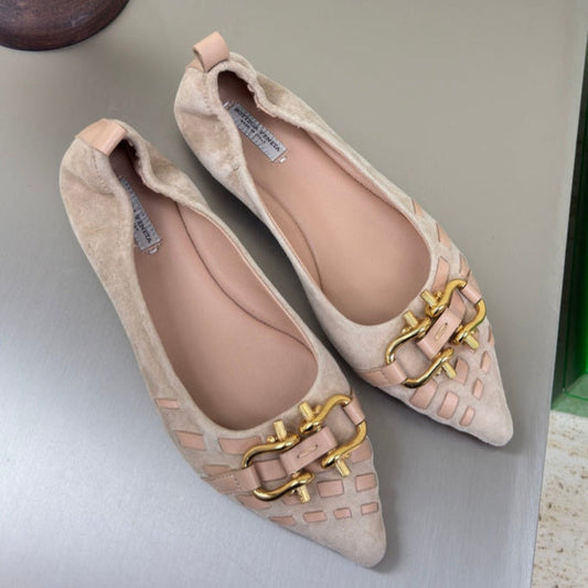 BALLET FLAT IN LIGHT BROWN SUEDE