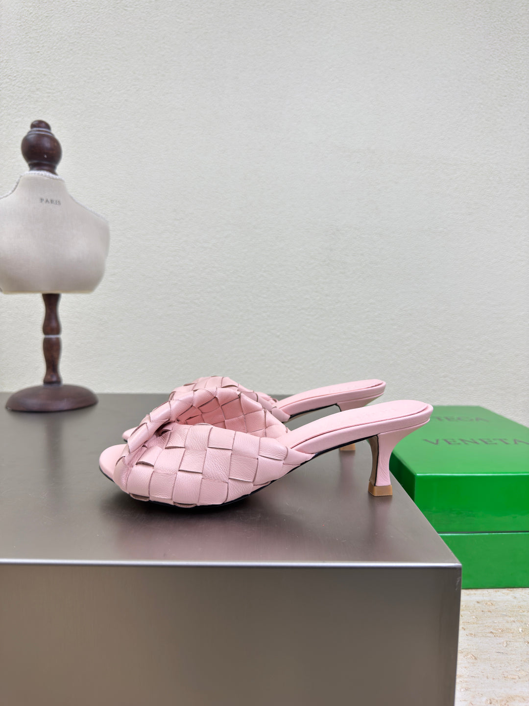 BLINK HIGH 5 CM MULE IN LIGHT PINK INTRECCIATO LEATHER