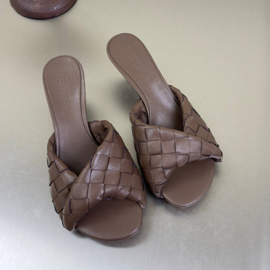 BLINK HIGH 5 CM MULE IN CAROB BROWN INTRECCIATO LEATHER