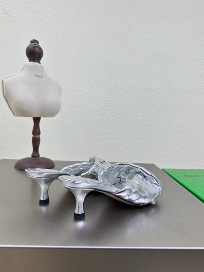 BLINK HIGH 5 CM MULE IN SILVER INTRECCIATO LEATHER