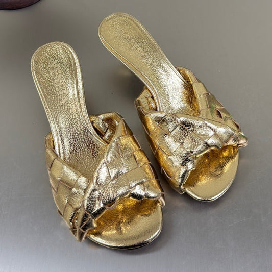 BLINK HIGH 5 CM MULE IN GOLD INTRECCIATO LEATHER