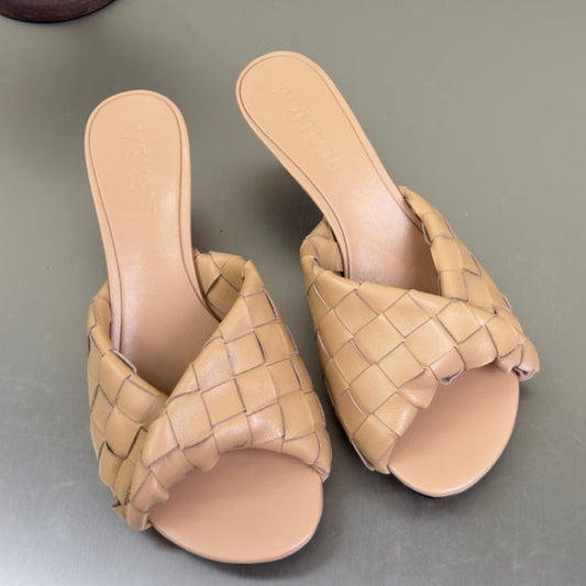 BLINK HIGH 5 CM MULE IN BUFF BEIGE INTRECCIATO LEATHER