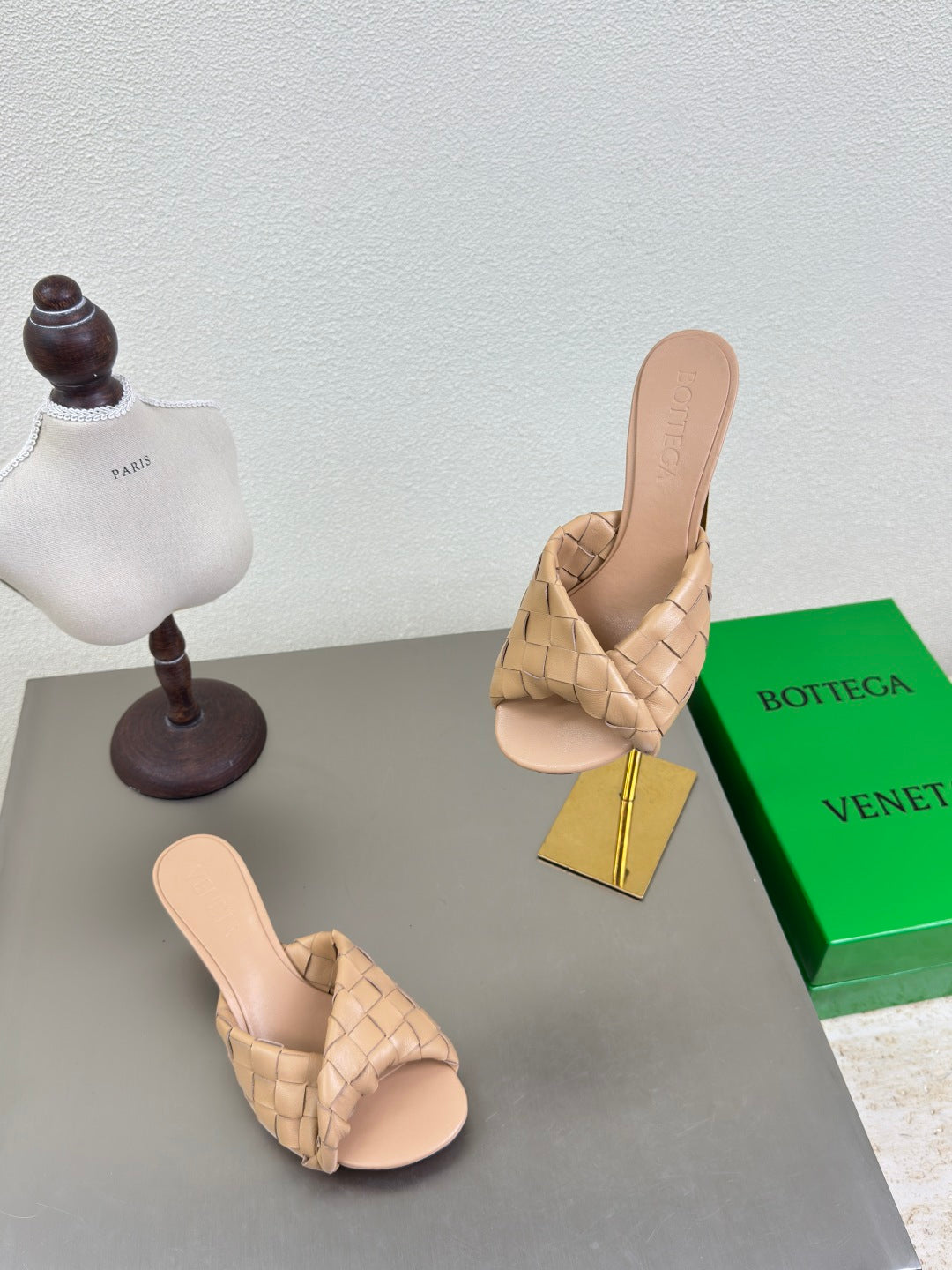 BLINK HIGH 5 CM MULE IN BUFF BEIGE INTRECCIATO LEATHER