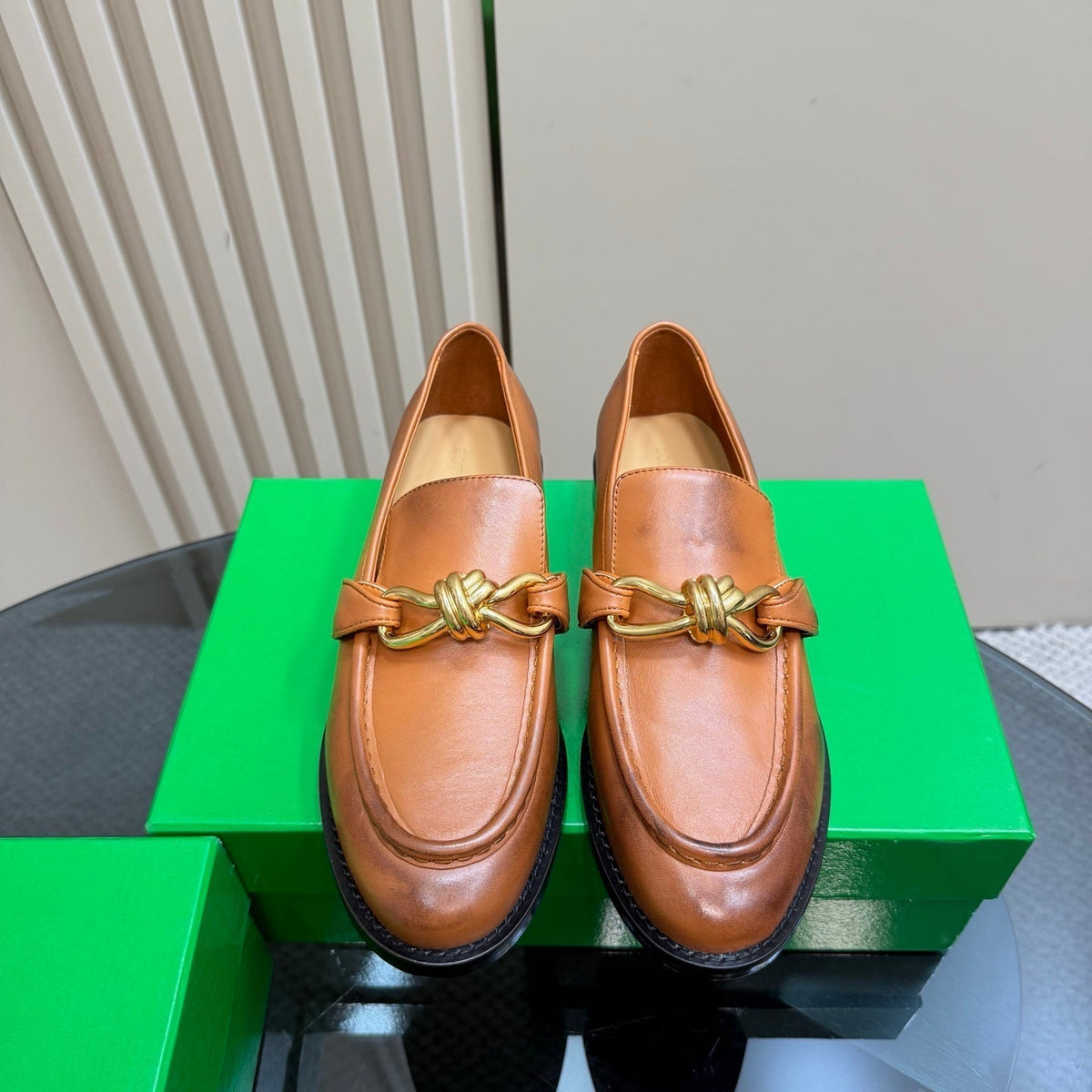 ASTAIRE LOAFER IN CINNAMON BROWN CALFSKIN WITH GOLD HARDWARE